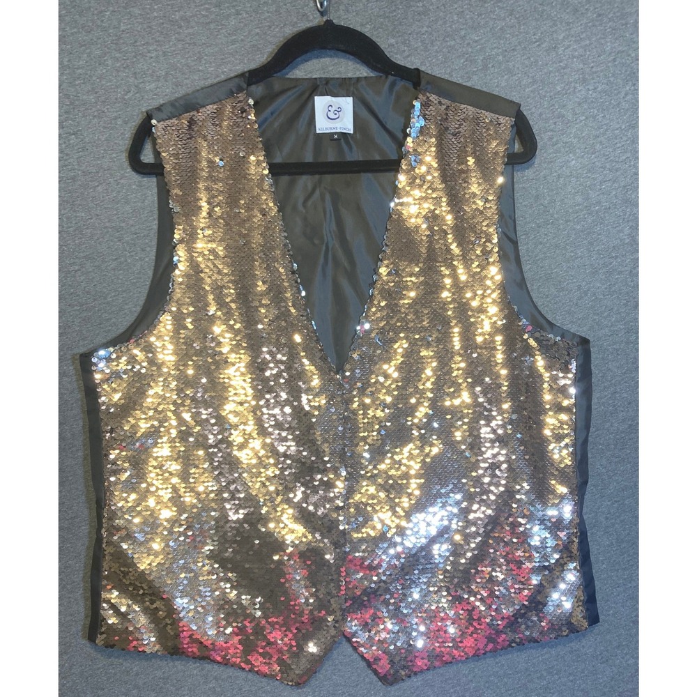 Kilburne & Finch Mens Sequin Vest Gold Rose Gold Gradient Formal Party Medium